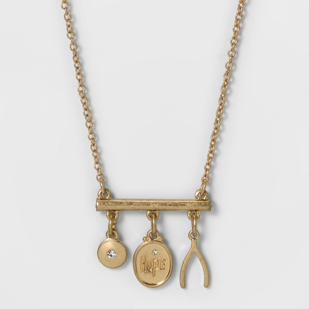 Talisman Necklace Bar, Hope Coin, Wishbone, Coin